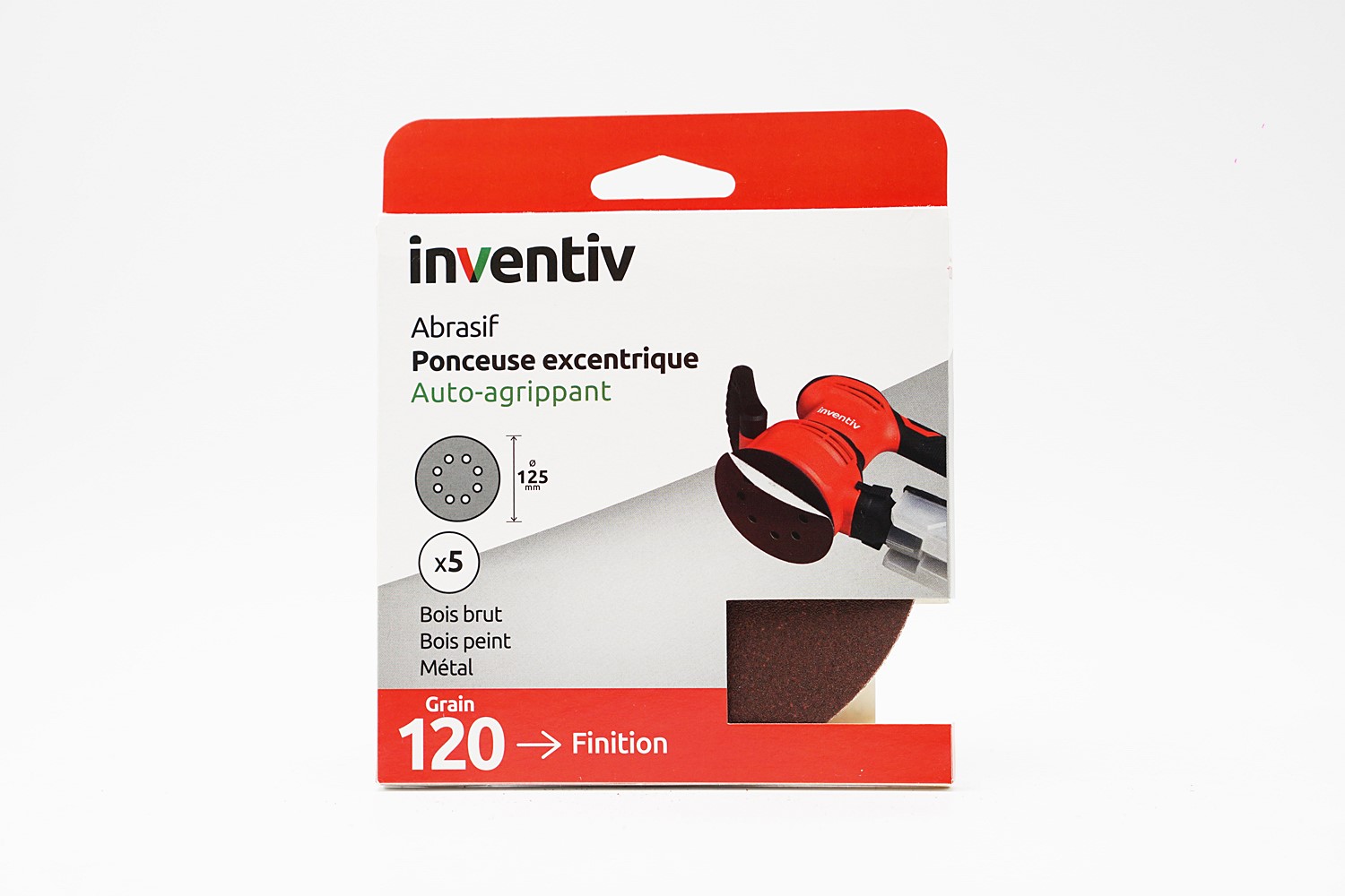 5 disques de ponçage 8 trous Ø125mm grains 120 - INVENTIV